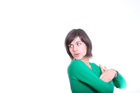 Isolated portrait shot of a beautiful Caucasian womanの写真素材