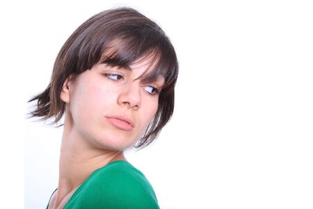 Isolated portrait shot of a beautiful Caucasian womanの写真素材