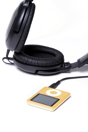 Orange MP3 Player with huge headphonesの写真素材