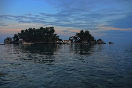 View on Panagias island in Parga Greeceの写真素材