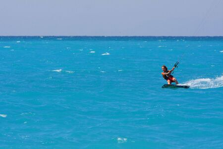 kite boarder on the Ionian island of Lefkas in Greeceの写真素材