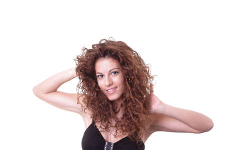 Closeup portrait of a happy young woman smiling isolated on white background