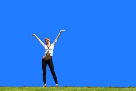 pretty young woman is jumpingの写真素材