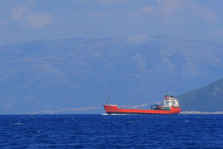 tanker on Kefalonia island Greeceの写真素材