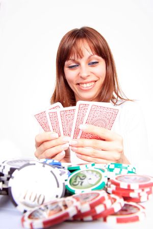 Beautiful Young Woman playing pokerのeditorial素材