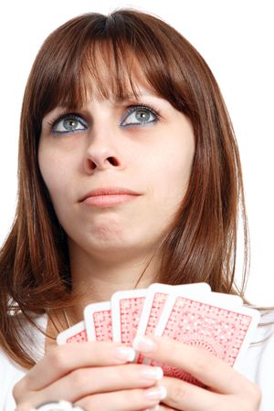 Beautiful Young Woman playing pokerのeditorial素材