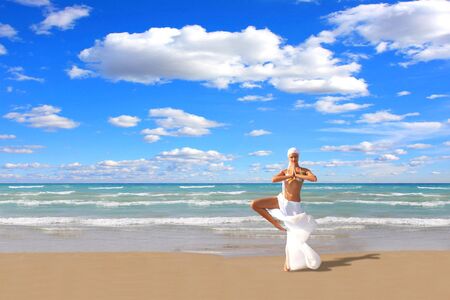 Beautiful young woman enjoying the Ionian sea in Greeceの写真素材