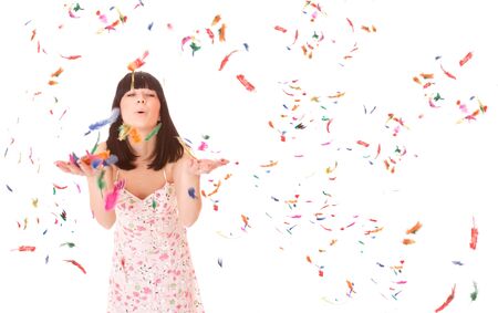 Portrait of a beautiful young sexy woman with feathers
の写真素材