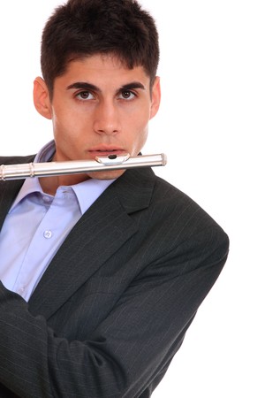 Close up of a man playing his flute. の写真素材