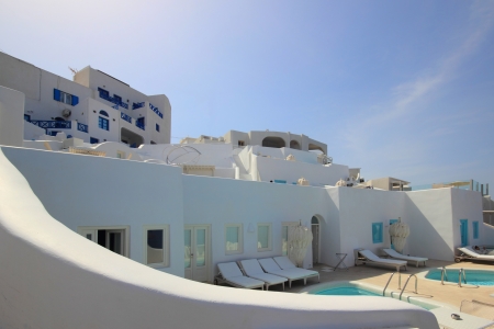 Classical Greek architecture of the streets in the Cyclades Greeceの写真素材