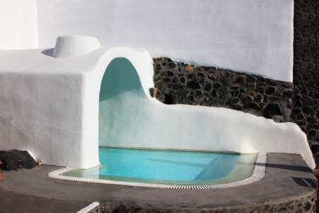 Swimming pool at Santorini island Greeceの写真素材