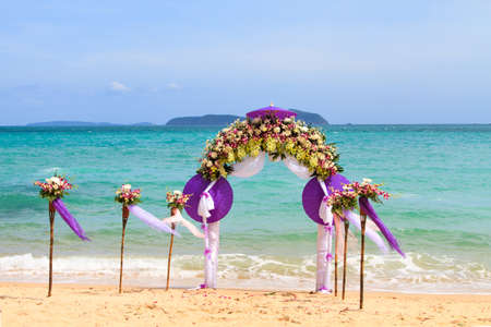 Flower decoration at the beach wedding venueの写真素材
