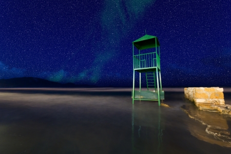 Watch tower on the beach of Laganas in Zakynthos island Greeceの写真素材