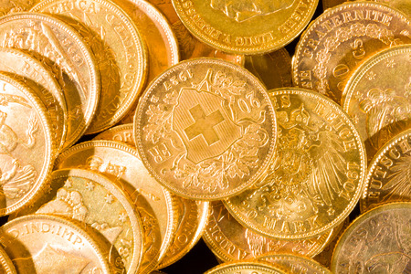Twenty Swiss Francs gold coinsの写真素材