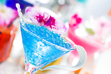 Molecular mixology - Swimming pool Cocktail with caviar and flower petalsの写真素材