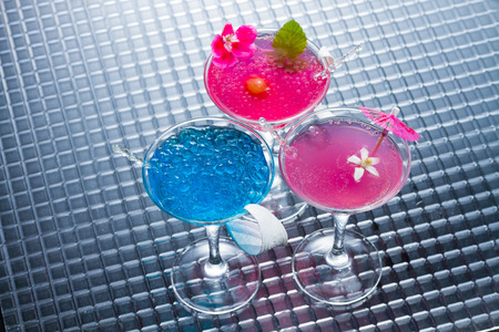 Molecular mixology - Swimming pool Cocktail with caviar and flower petalsの写真素材