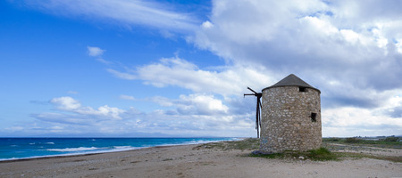 Old windmill ai Gyra beach, Lefkada Greeceの写真素材