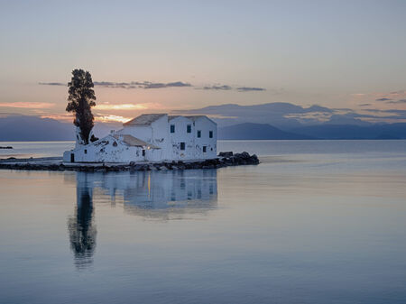 scene of Vlacherna monastery, Kanoni, Corfu, Greeceの写真素材