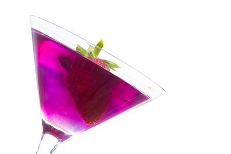 Martini cocktail with fresh strawberry on white backgroundの写真素材