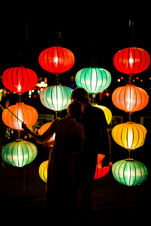 Colorful lanterns at the market street of Hoi An Ancient Town. Vietnam.の写真素材