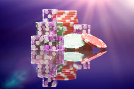 Casino purple dice on blue background