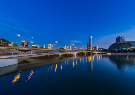Singapore, Singapore - FEBRUARY 15, 2020: View at Singapore City Skyline at nightのeditorial素材