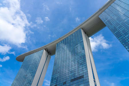 SINGAPORE CITY, SINGAPORE - FEBRUARY 14, 2020: Marina Bay Sands at night the largest hotel in Asia. It opened on 27 April 2010.のeditorial素材