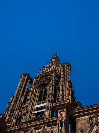 Outside of the Notre dane de Strasbourg Cathedral in Alsace Franceの写真素材
