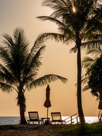 Thailand beach bar at sunset in Khao Lakの写真素材
