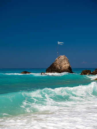 Avali beach in Lefkada Greece at sunsetの写真素材