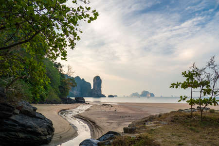 Ao Nang beach at sunset in Krabi Thailandの写真素材