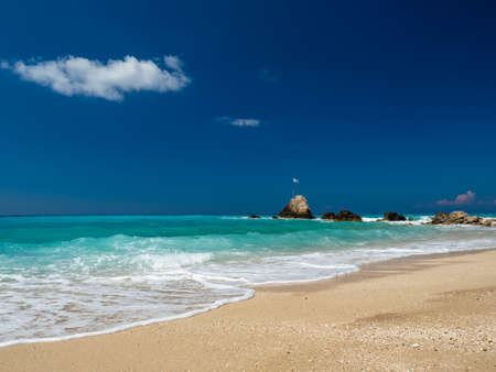 Avali beach in Lefkada Greece at sunsetの写真素材