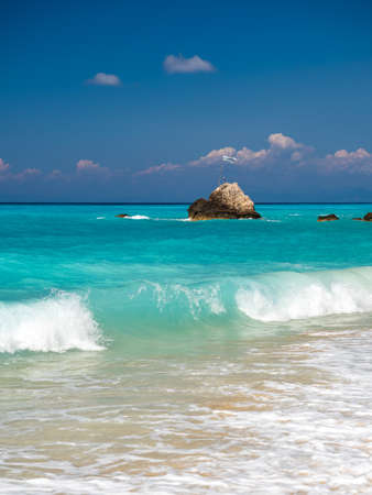 Avali beach in Lefkada Greece at sunsetの写真素材