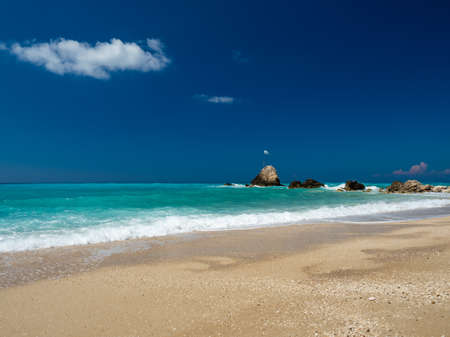 Avali beach in Lefkada Greece at sunsetの写真素材