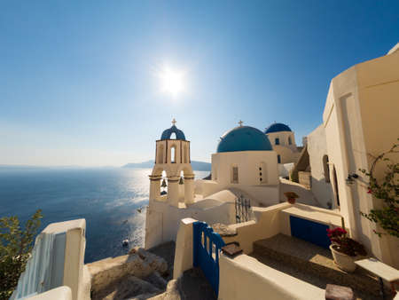 Church in Oia on Santorini island in Greeceの写真素材