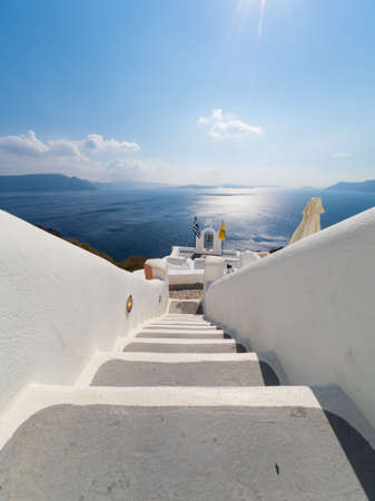 Church in Oia on Santorini island in Greeceの写真素材