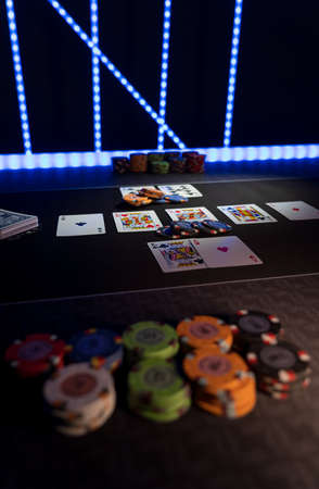 High stakes Texas hold 'em poker game at the casinoの写真素材