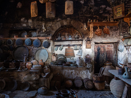 Ancient kitchen in the monastery in Meteora Greeceのeditorial素材