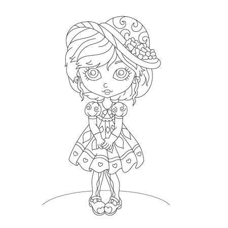 Cute cartoon little girl. Coloring book. Vector illustrationのイラスト素材