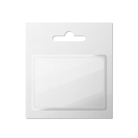 Plastic Transparent Blister With Hang Slot, Product Package. Illustration Isolated On White Background.のイラスト素材