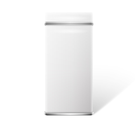 White square tin packaging. Tea, coffee, dry products.のイラスト素材