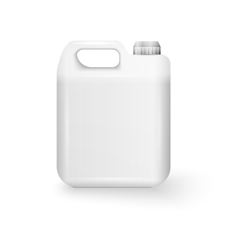 White Plastic Jerrycan Oil, Cleanser, Detergent, Abstergent, Liquid Soap, Milk, Juice On White Background Isolated.のイラスト素材