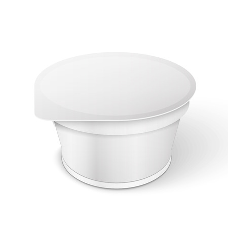 White Short And Tub Food Plastic Container For Dessert, Yogurt, Ice Cream, Sour Cream Or Snack.のイラスト素材