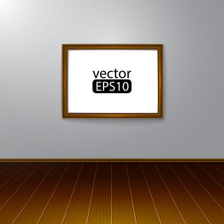 Wooden rectangular 3d photo frame with shadow. Vector illustrationのイラスト素材