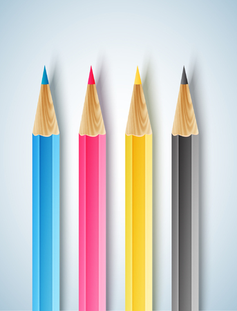 Color pencils cmyk four color process cyan magenta yellow blackのイラスト素材