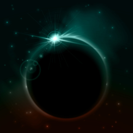 Rising Sun over the planet. Vector space backgroundのイラスト素材