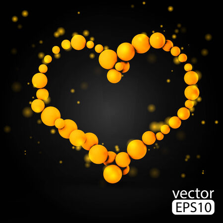 Valentine's day card with sphere heart. Black ornament background with yellow heart.のイラスト素材