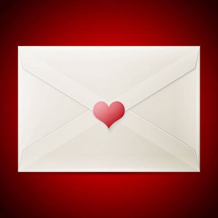Love - letter, Valentines heart on red background, Vector illustration.のイラスト素材