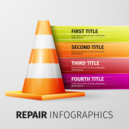 Vector illustration of traffic cone, repair infographicsのイラスト素材