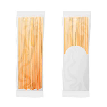 Italian spaghetti transparent bag package isolated on white background. Ready for your design. Packaging collection.のイラスト素材